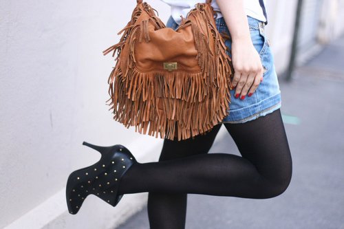 sac zara cuir franges